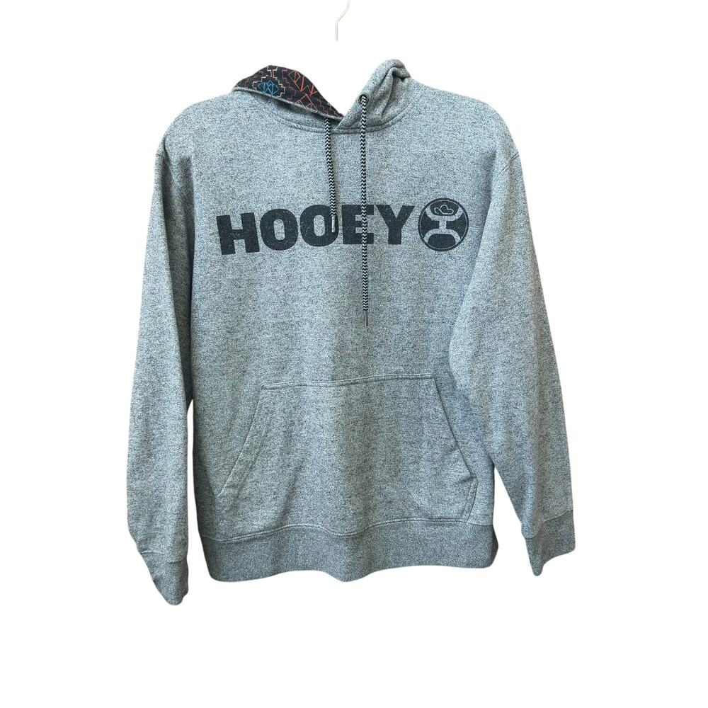 Hooey Hoodie Mens Size Large Gray Logo Pattern Lining Pullover Streetwear